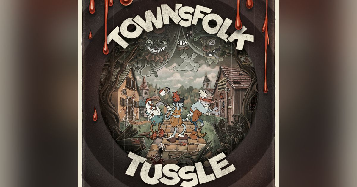 Townsfolk Tussle box art, a colorful cartoon villager squaring off against an oversized cartoon boss monster